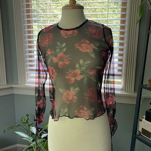 Hollister sheer mesh floral top